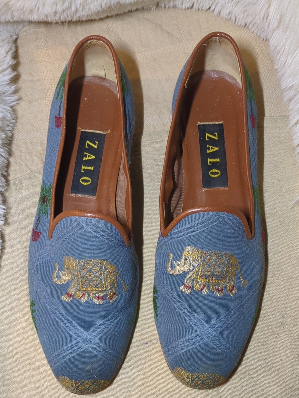 Vintage Zalo Needlepoint Loafers Embroidered Elephant Made In Spain NOW ONLY $45